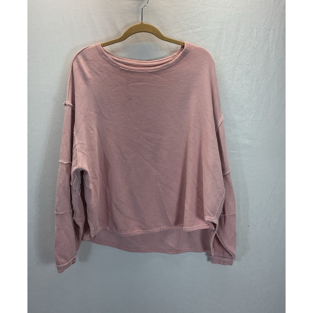 We The Free Sweatshirt Size S Pink Distressed ovrsize Rib Texture Loose Fit